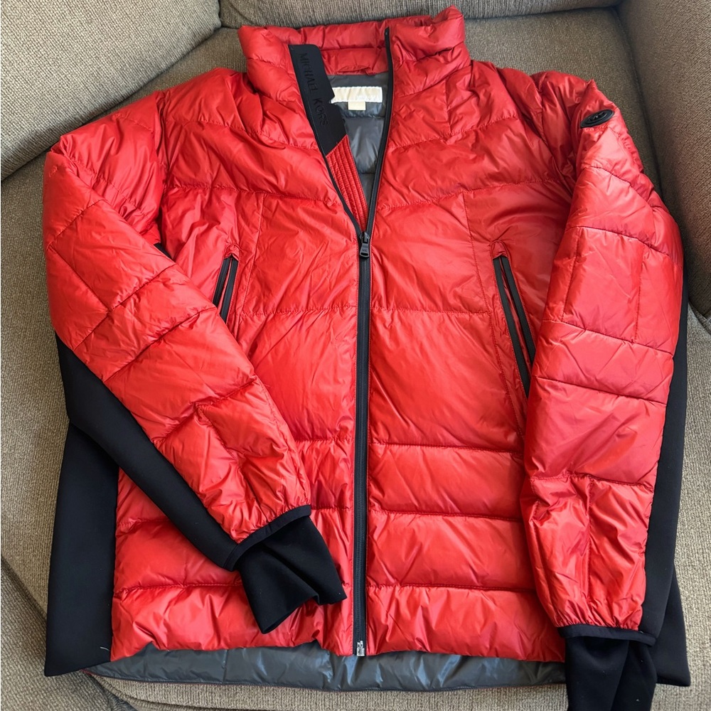 MENS MICHAEL KORS RED QUILTED PUFFER JACKET